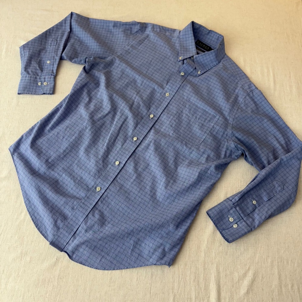 Lauren Ralph Lauren Mens Classic Fit Non Iron Blue Check Dress Shirt 16 32/33 - Picture 4 of 7
